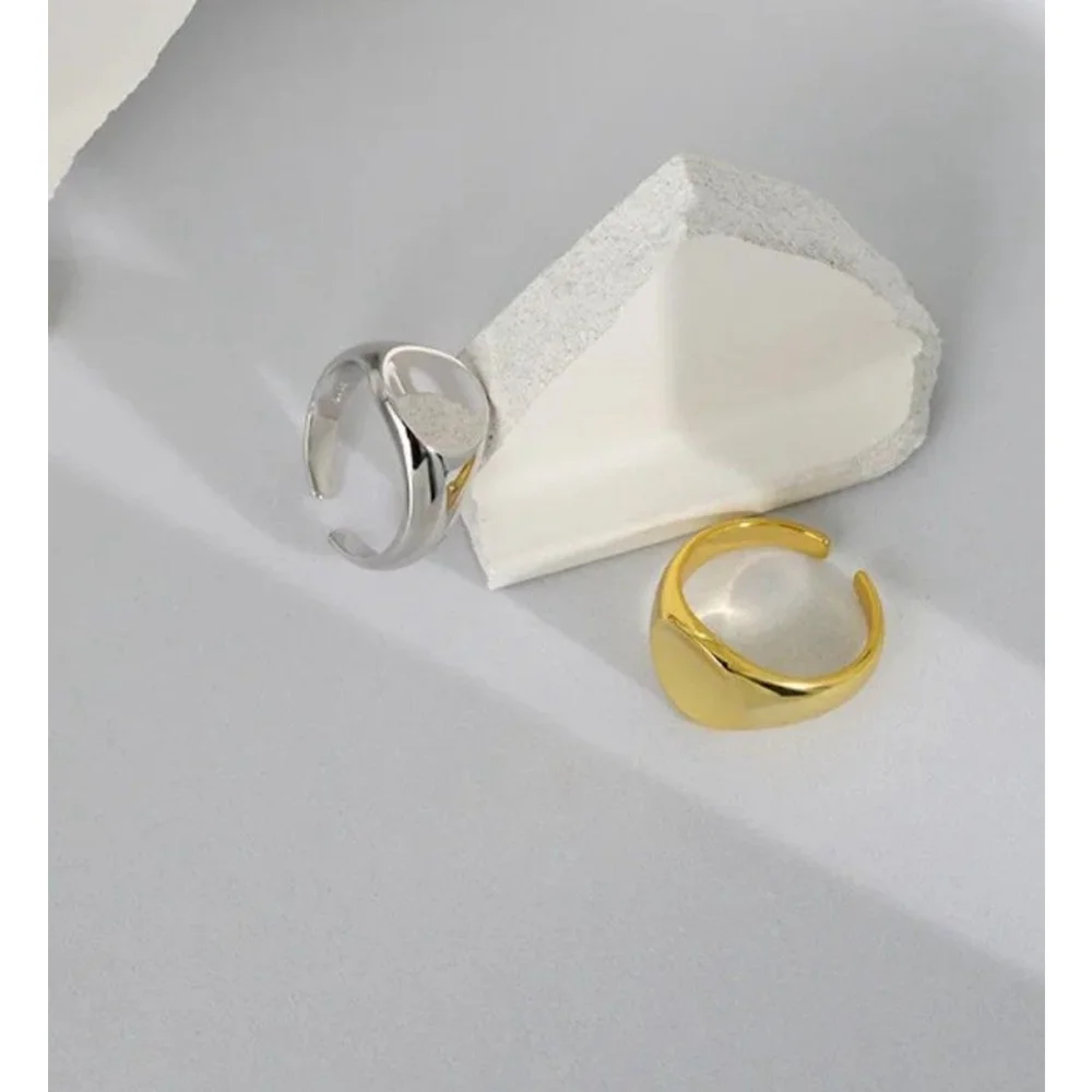 Chunky Solid‎ Unisex 14k White Gold Plated Sterling Signet Ring, Adjustable